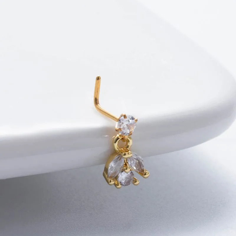 Chic CZ Inlaid Dangling Crown Floral Stainless Steel Nose Piercing Nose Stud