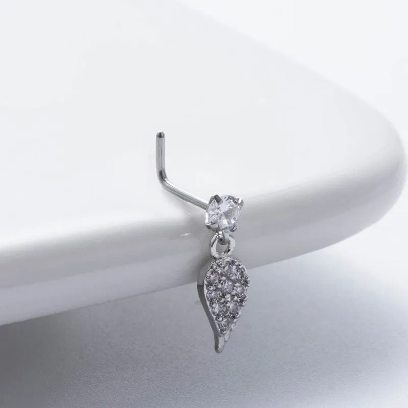 Chic CZ Inlaid Dangling Crown Floral Stainless Steel Nose Piercing Nose Stud