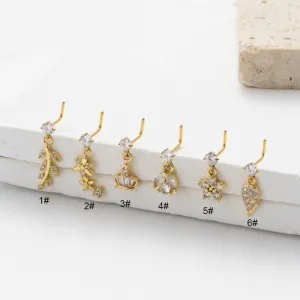Chic CZ Inlaid Dangling Crown Floral Stainless Steel Nose Piercing Nose Stud