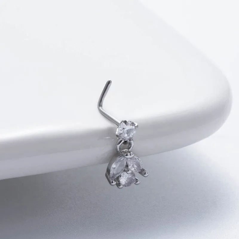 Chic CZ Inlaid Dangling Crown Floral Stainless Steel Nose Piercing Nose Stud