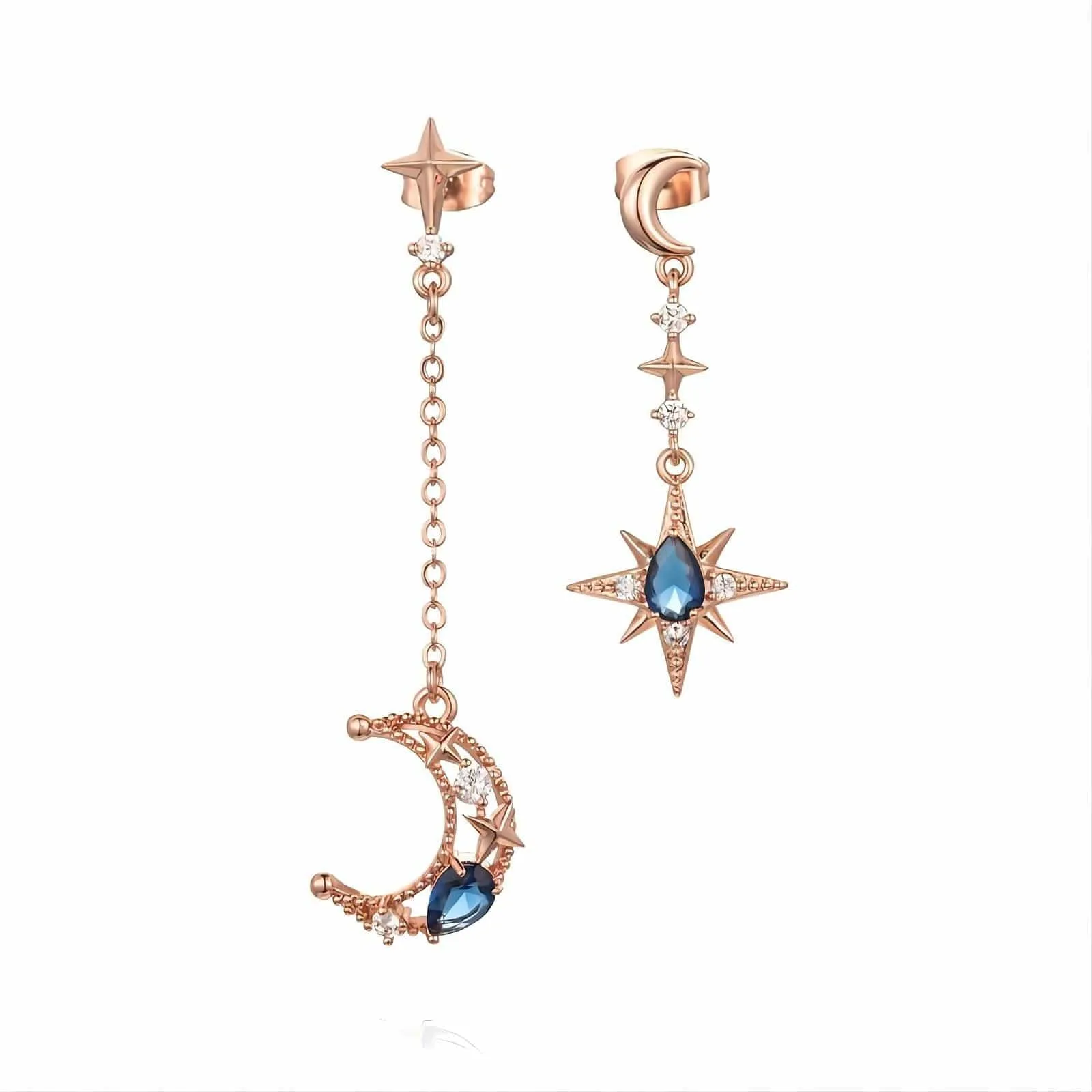 Chic CZ Inlaid Rhinestone Moon Phase Star Dangle Earrings