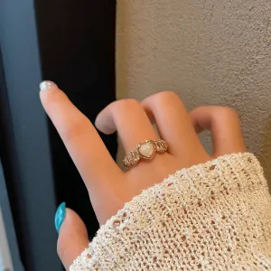 Chic Rhinestone Inlaid Opal Heart Ring