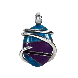 Chrysocolla, Sugilite and Black Onyx with Gold Inlays Handmade Pendant Wrapped in Silver (Antique Bead)