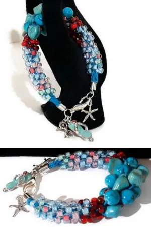 Chunky bracelet, blue beaded kumihimo bracelet, The blue sandal bracelet