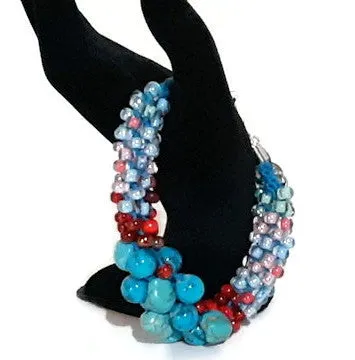 Chunky bracelet, blue beaded kumihimo bracelet, The blue sandal bracelet