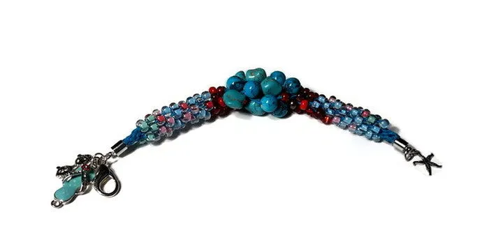 Chunky bracelet, blue beaded kumihimo bracelet, The blue sandal bracelet