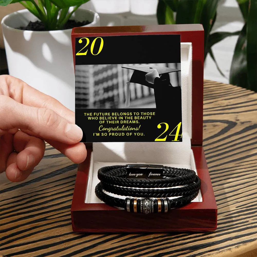 Class of 2024 Graduation Gift For Son, Grandson or Nephew Men's  Vegan Leather Braided Bracelet