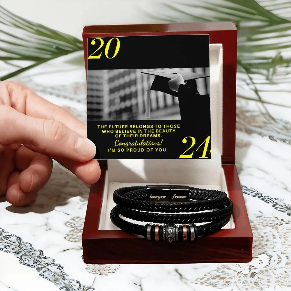 Class of 2024 Graduation Gift For Son, Grandson or Nephew Men's  Vegan Leather Braided Bracelet