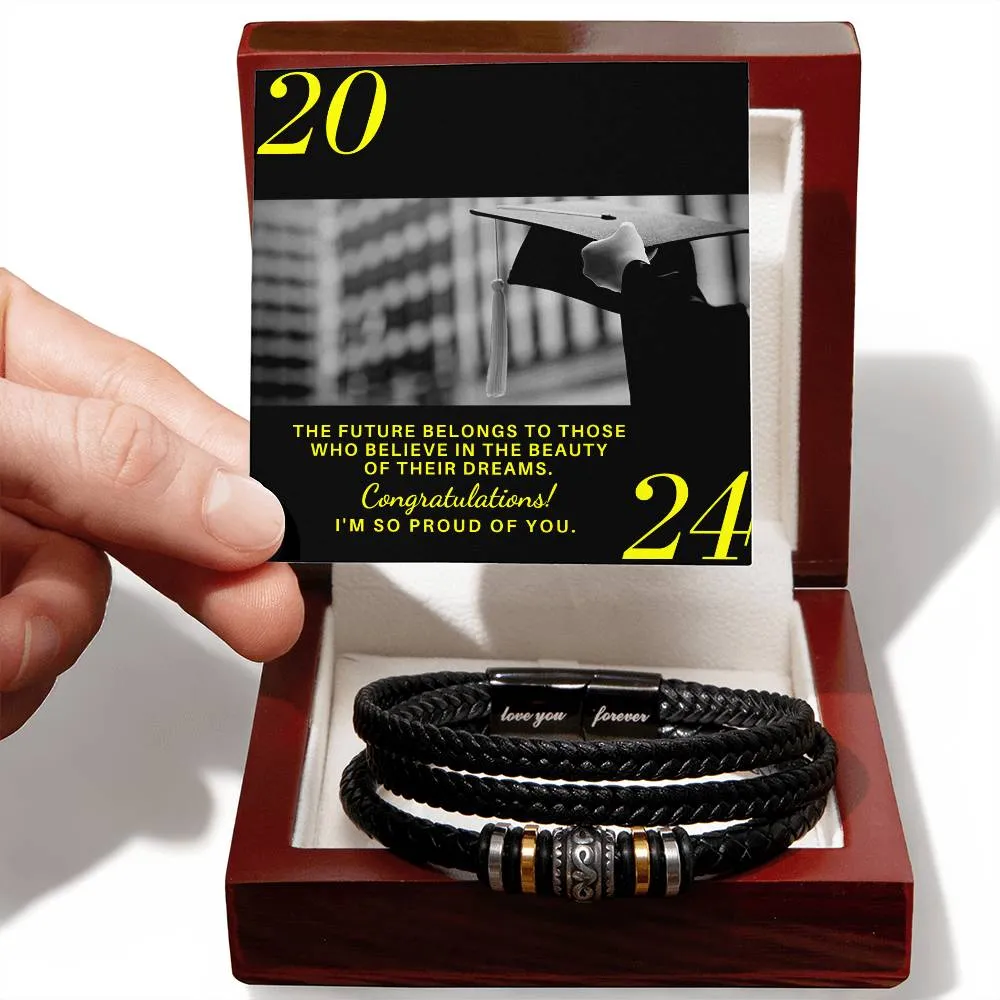 Class of 2024 Graduation Gift For Son, Grandson or Nephew Men's  Vegan Leather Braided Bracelet