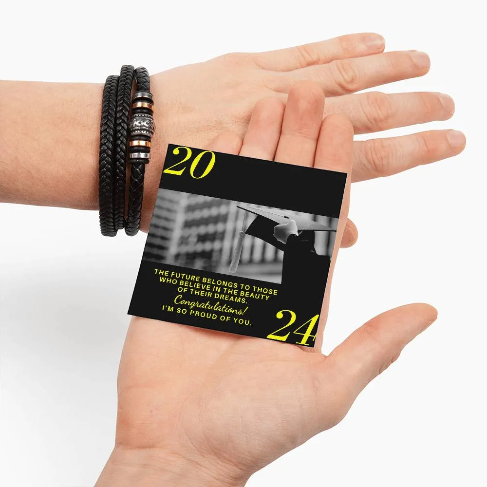 Class of 2024 Graduation Gift For Son, Grandson or Nephew Men's  Vegan Leather Braided Bracelet