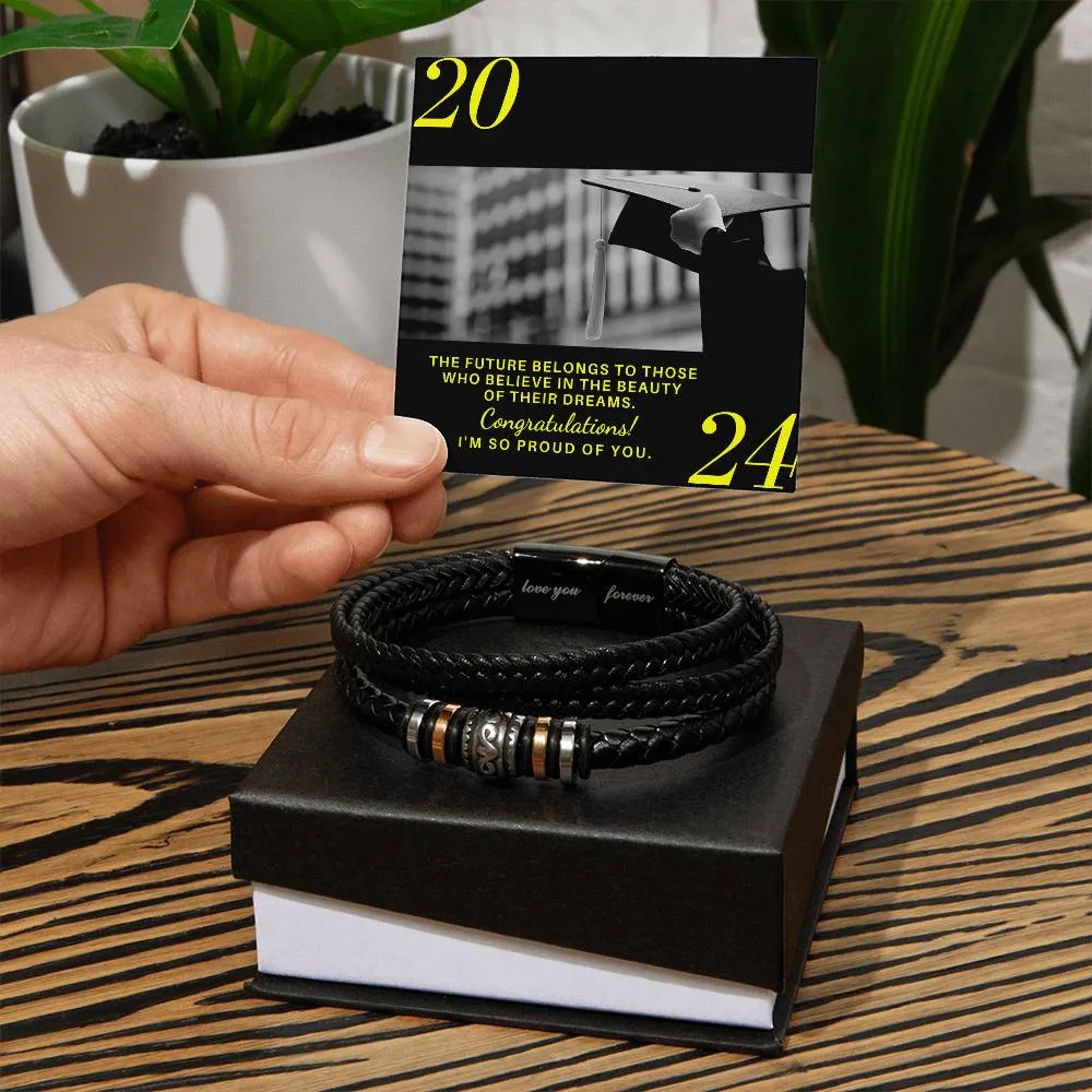 Class of 2024 Graduation Gift For Son, Grandson or Nephew Men's  Vegan Leather Braided Bracelet