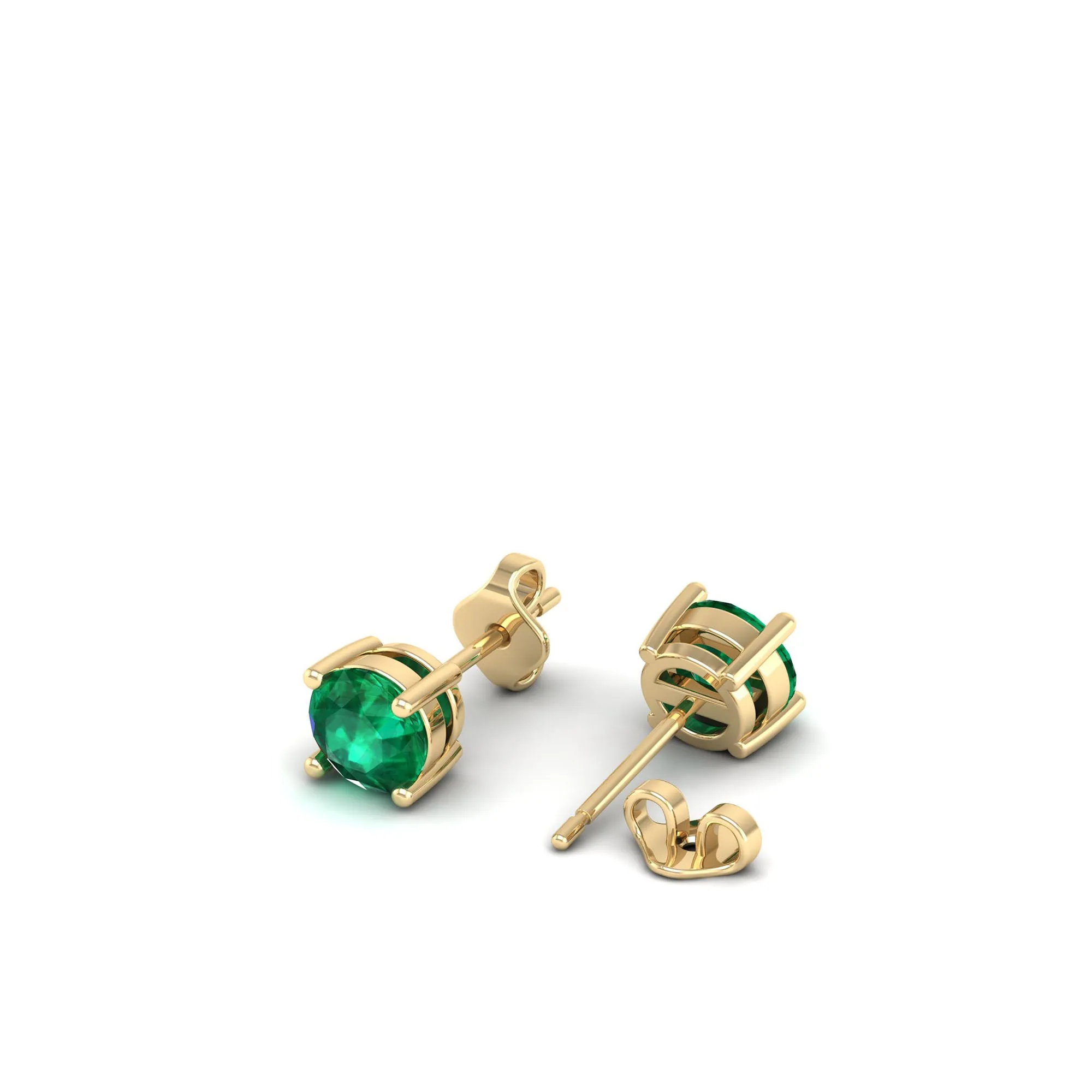 Classic Round Emerald Prong Stud Earrings