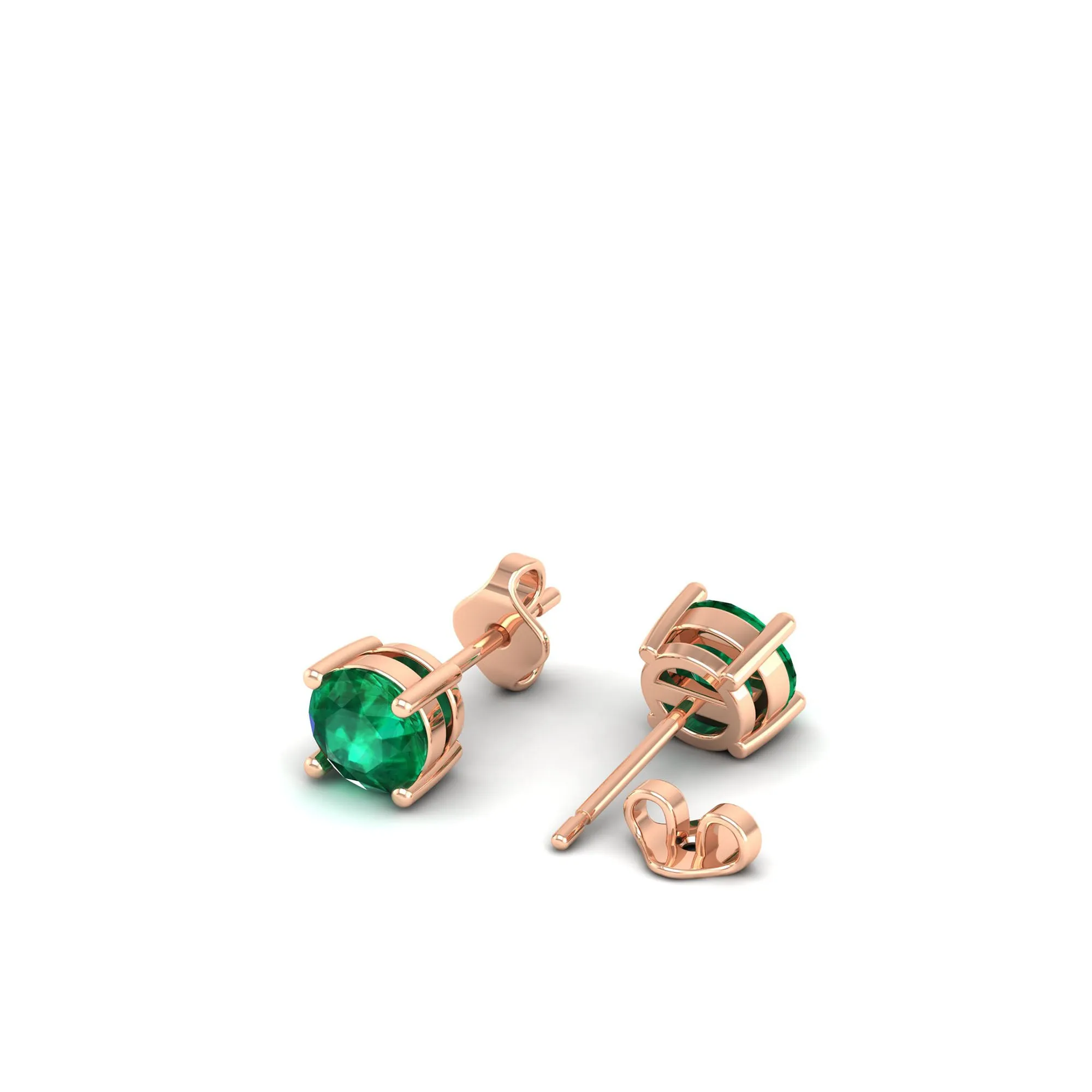 Classic Round Emerald Prong Stud Earrings
