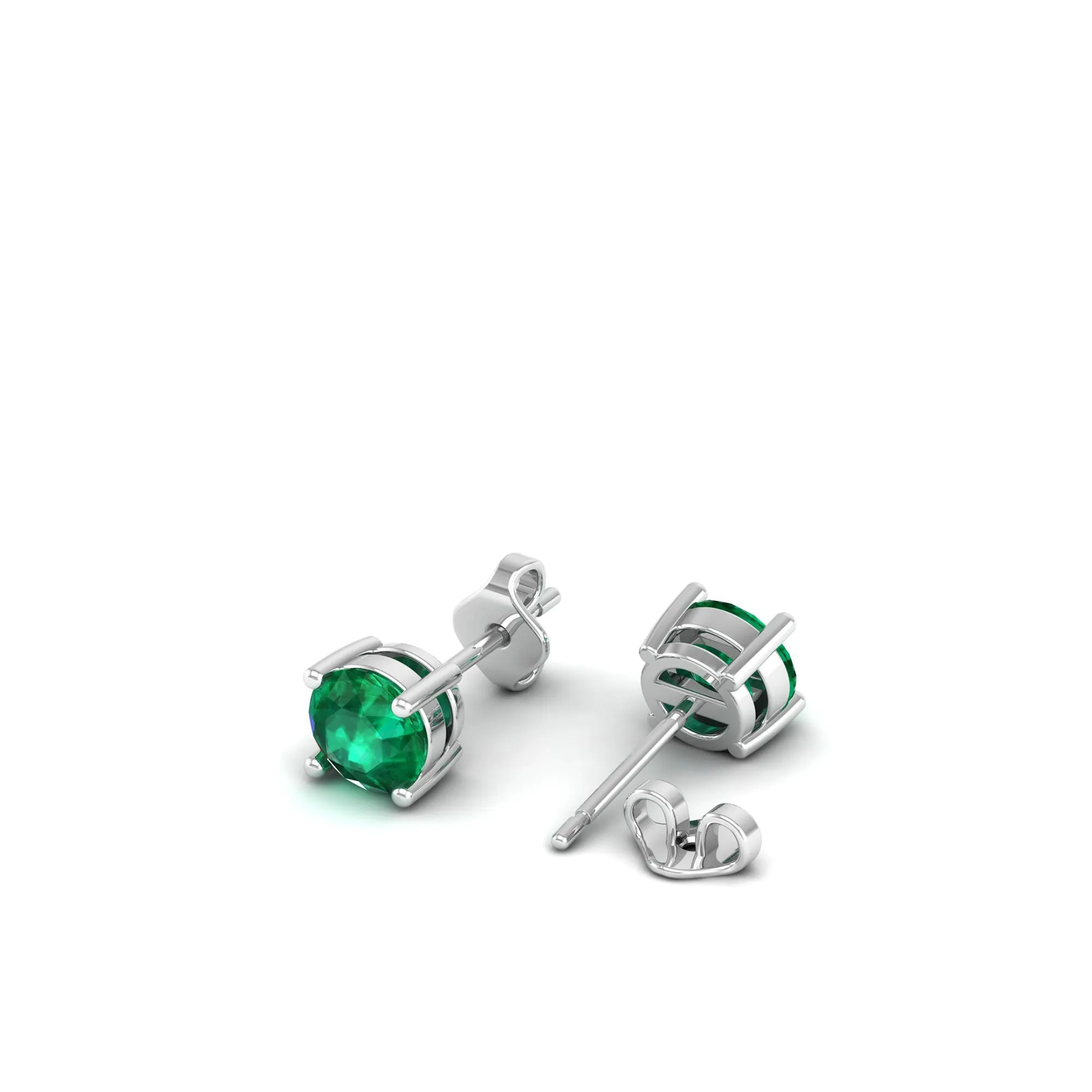 Classic Round Emerald Prong Stud Earrings