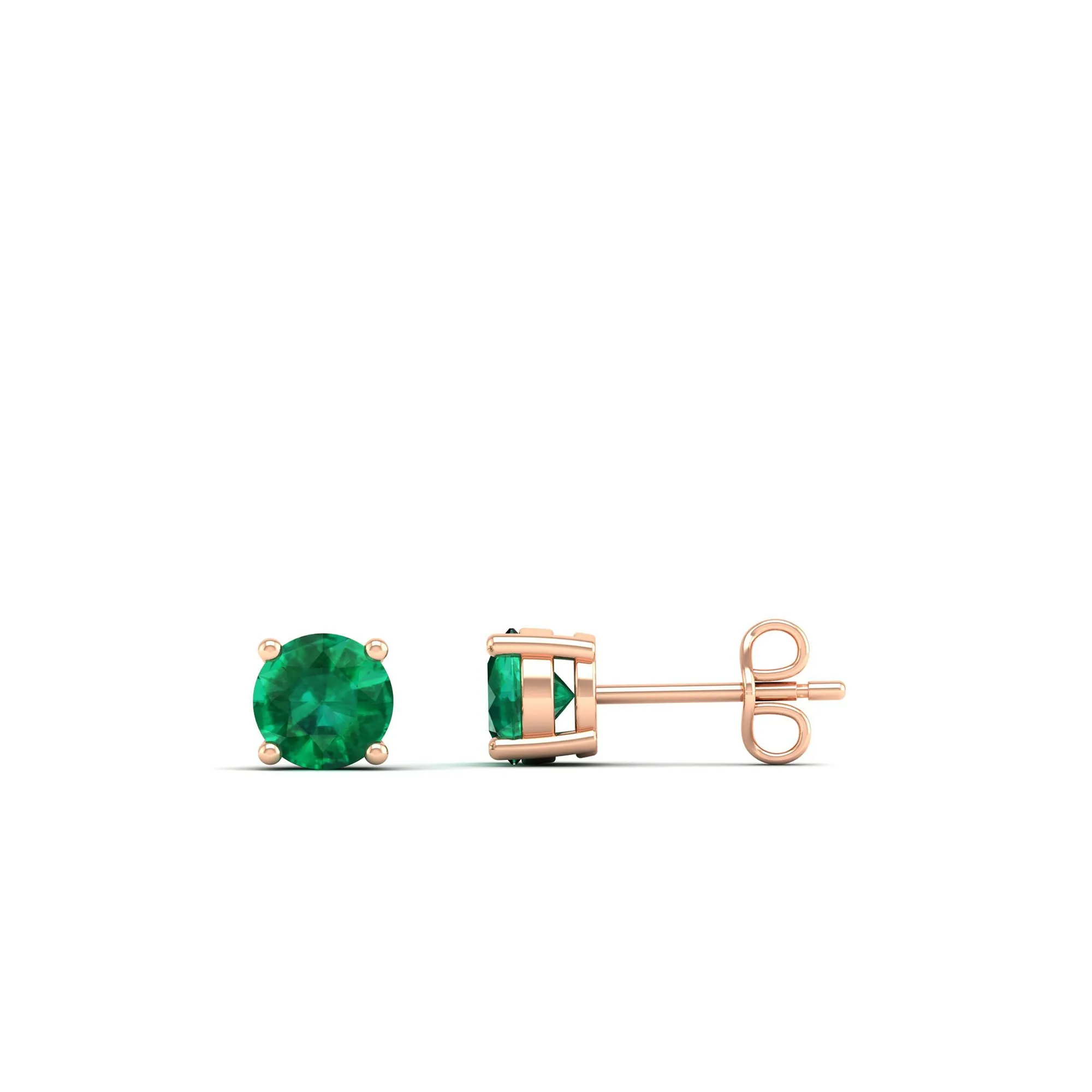 Classic Round Emerald Prong Stud Earrings