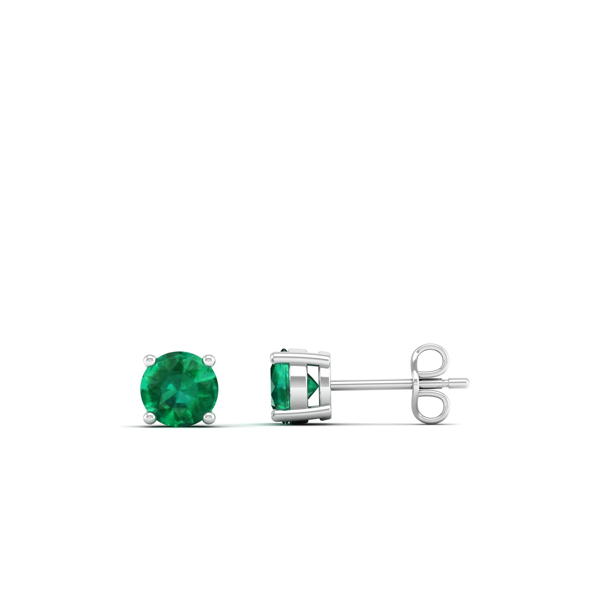 Classic Round Emerald Prong Stud Earrings