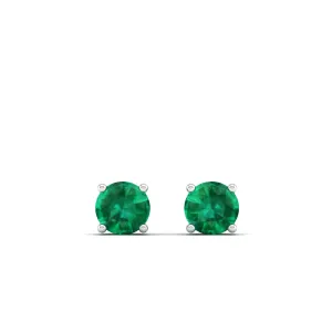 Classic Round Emerald Prong Stud Earrings