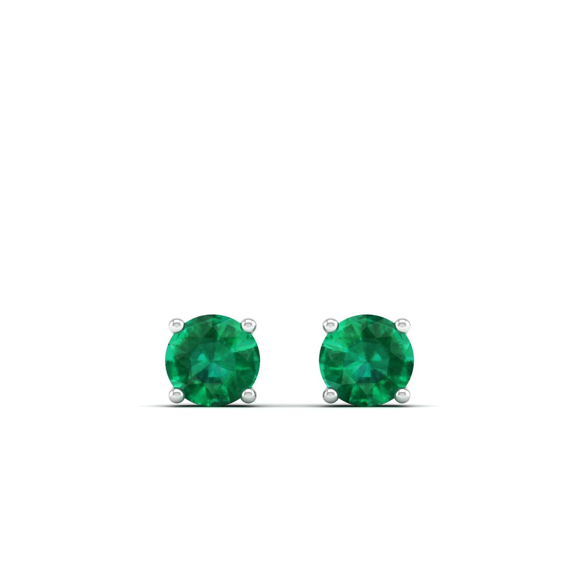 Classic Round Emerald Prong Stud Earrings