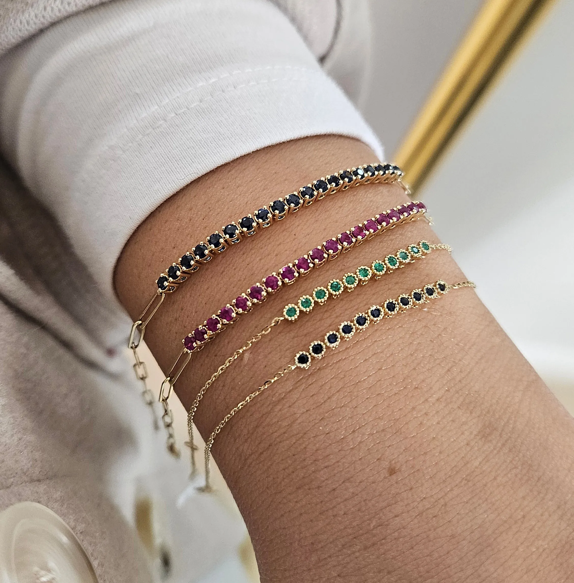 Color Stone Paperclip Bracelet