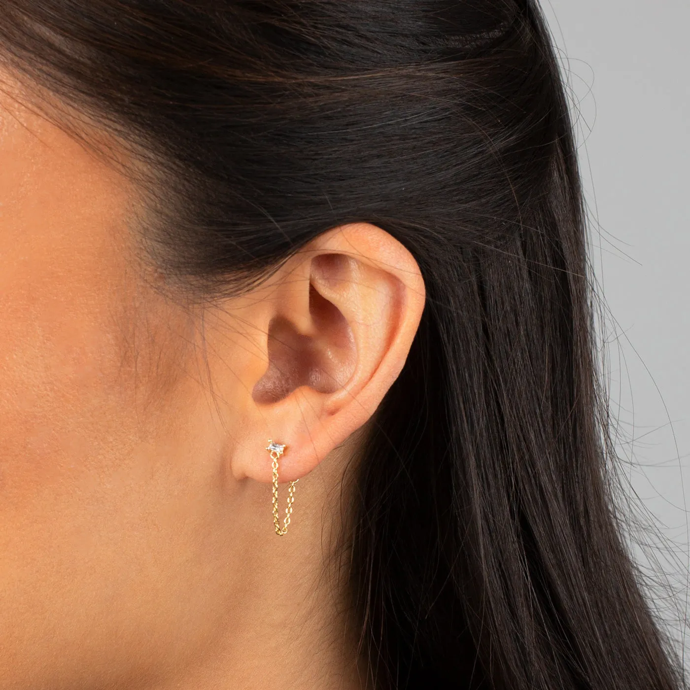 Colored Solitaire CZ Front Back Chain Stud Earring