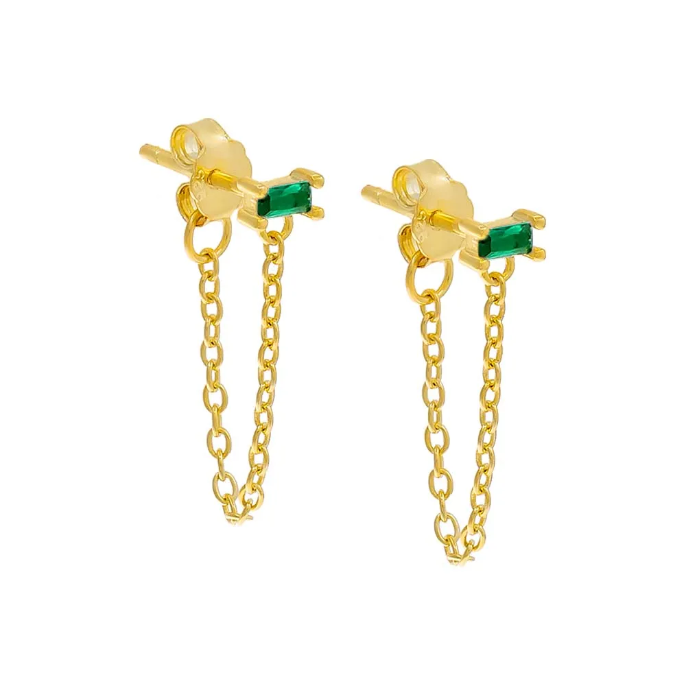 Colored Solitaire CZ Front Back Chain Stud Earring