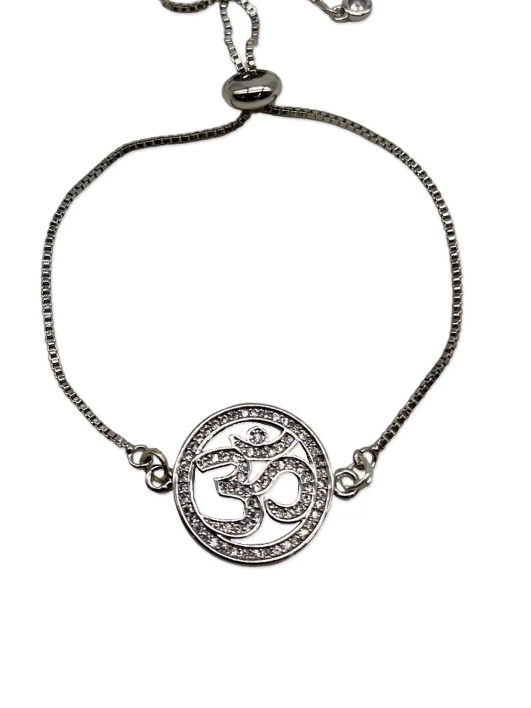 (Combo of 2) American Diamond Om Designs Designer Silver Rakhi & Bracelet For Brother-Bhabhi