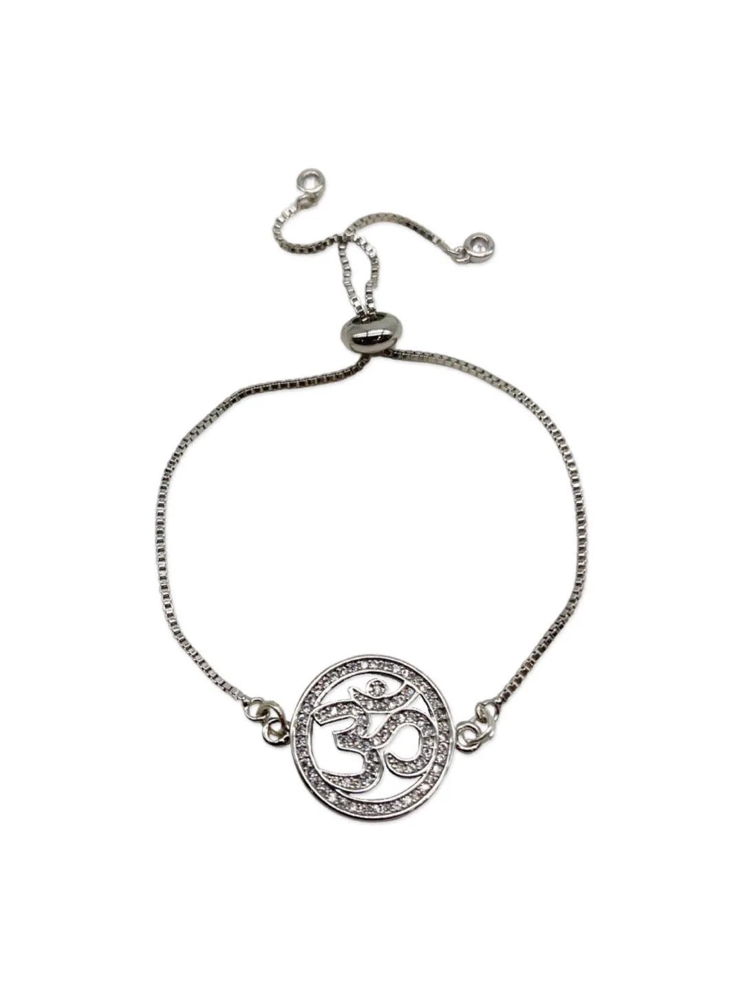 (Combo of 2) American Diamond Om Designs Designer Silver Rakhi & Bracelet For Brother-Bhabhi