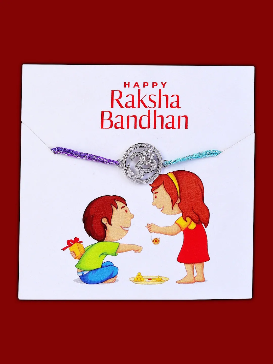 (Combo of 2) American Diamond Om Designs Designer Silver Rakhi & Bracelet For Brother-Bhabhi