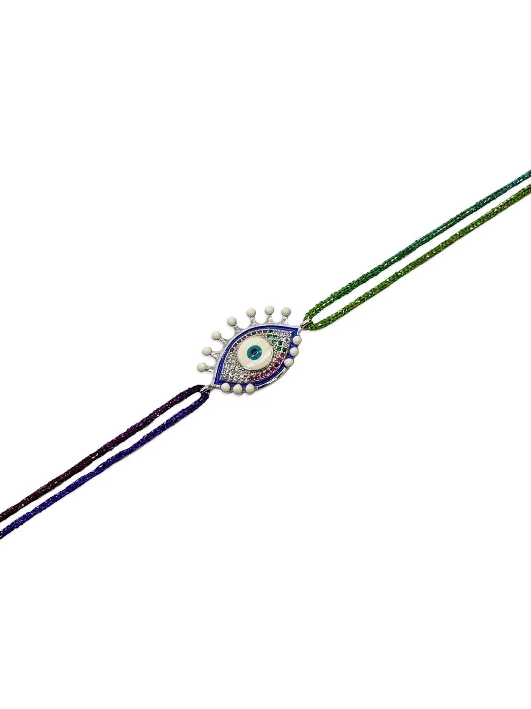 (Combo of 2) Diamond multicolour Evil Eye Charm Silver Bracelet & Thread Rakhi For Bhabhi-Brother