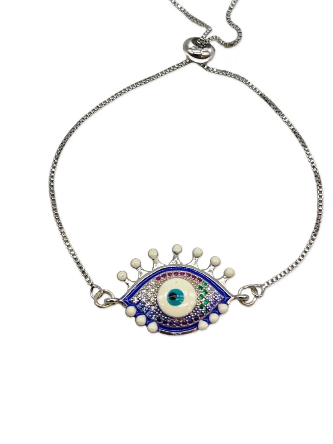 (Combo of 2) Diamond multicolour Evil Eye Charm Silver Bracelet & Thread Rakhi For Bhabhi-Brother