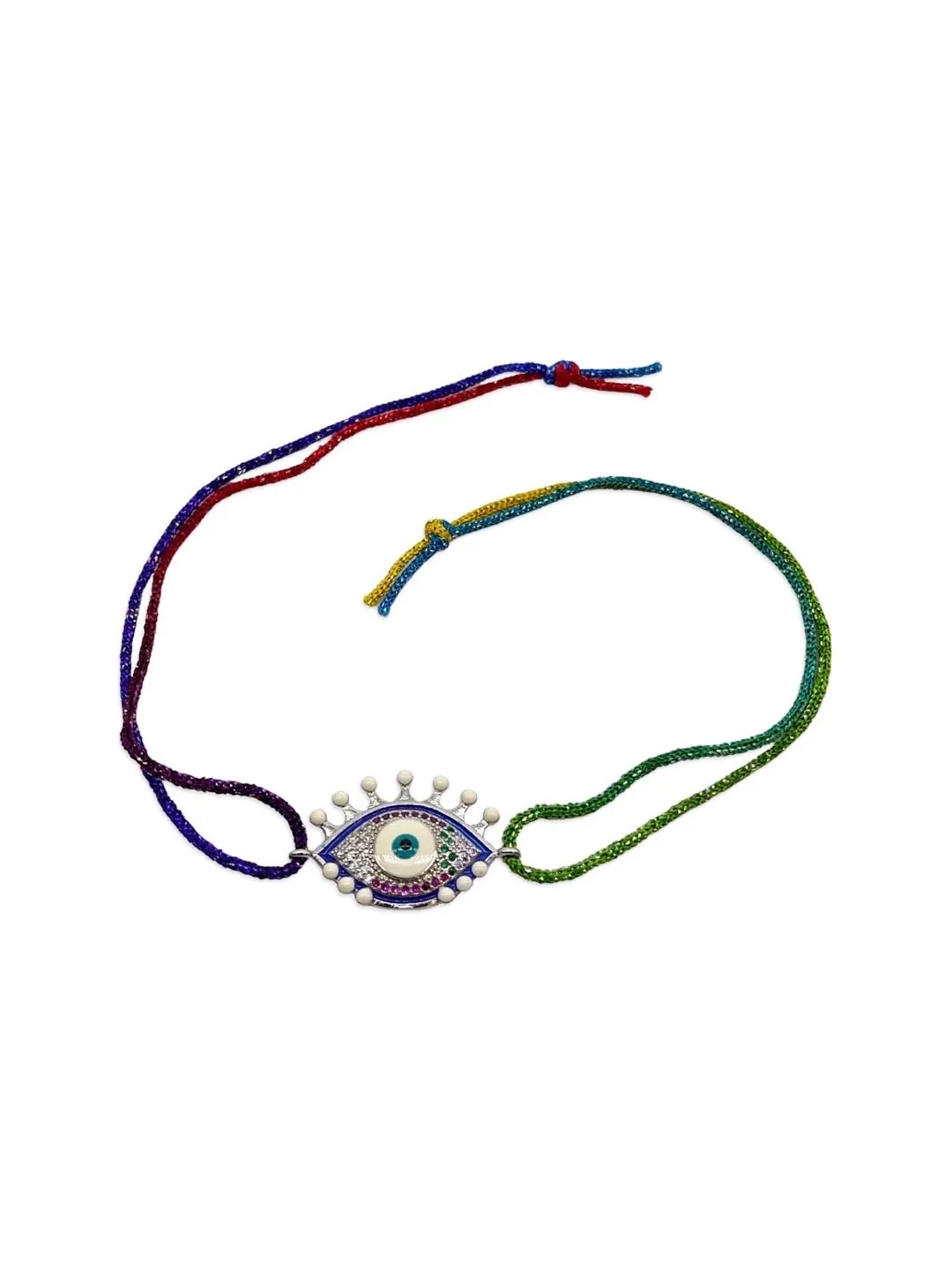 (Combo of 2) Diamond multicolour Evil Eye Charm Silver Bracelet & Thread Rakhi For Bhabhi-Brother