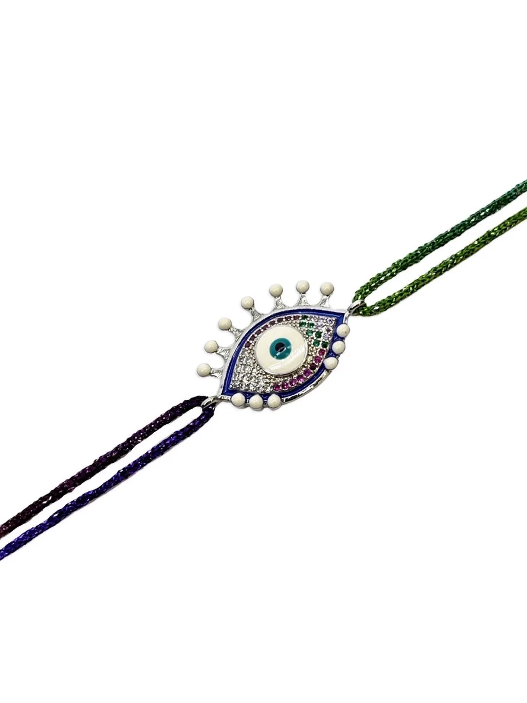 (Combo of 2) Diamond multicolour Evil Eye Charm Silver Bracelet & Thread Rakhi For Bhabhi-Brother