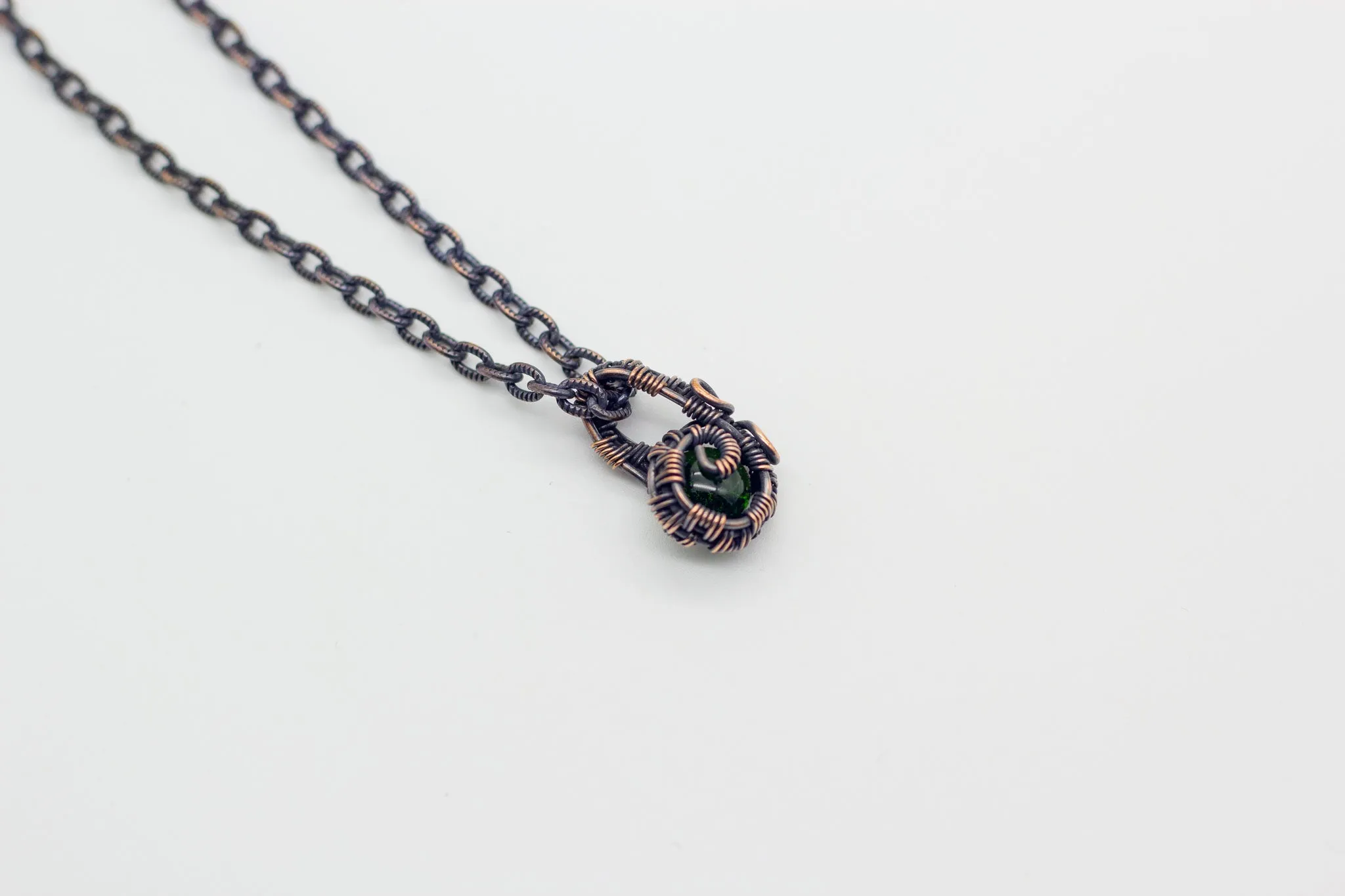 Copper Mini Pendant with Transparent Green Fused Glass Accent