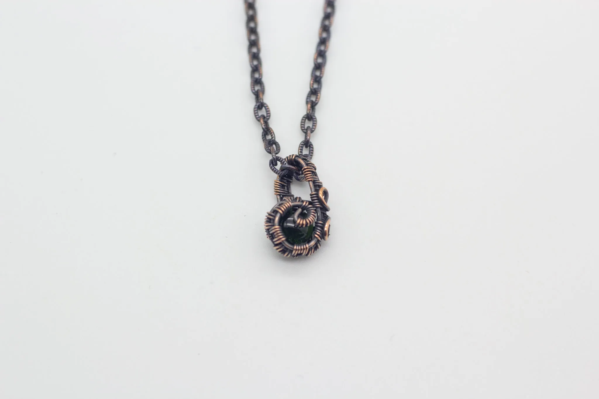 Copper Mini Pendant with Transparent Green Fused Glass Accent