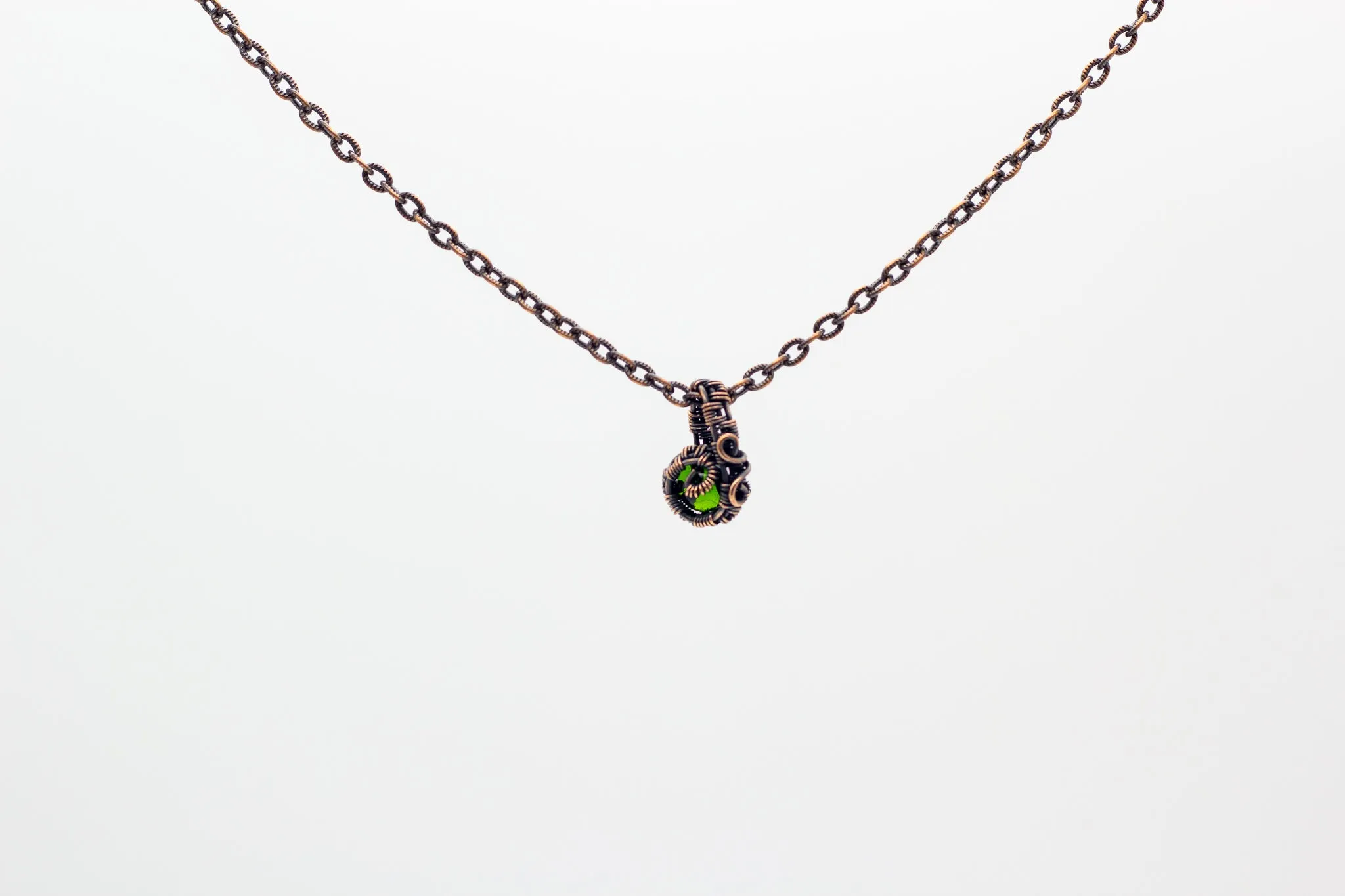 Copper Mini Pendant with Transparent Green Fused Glass Accent