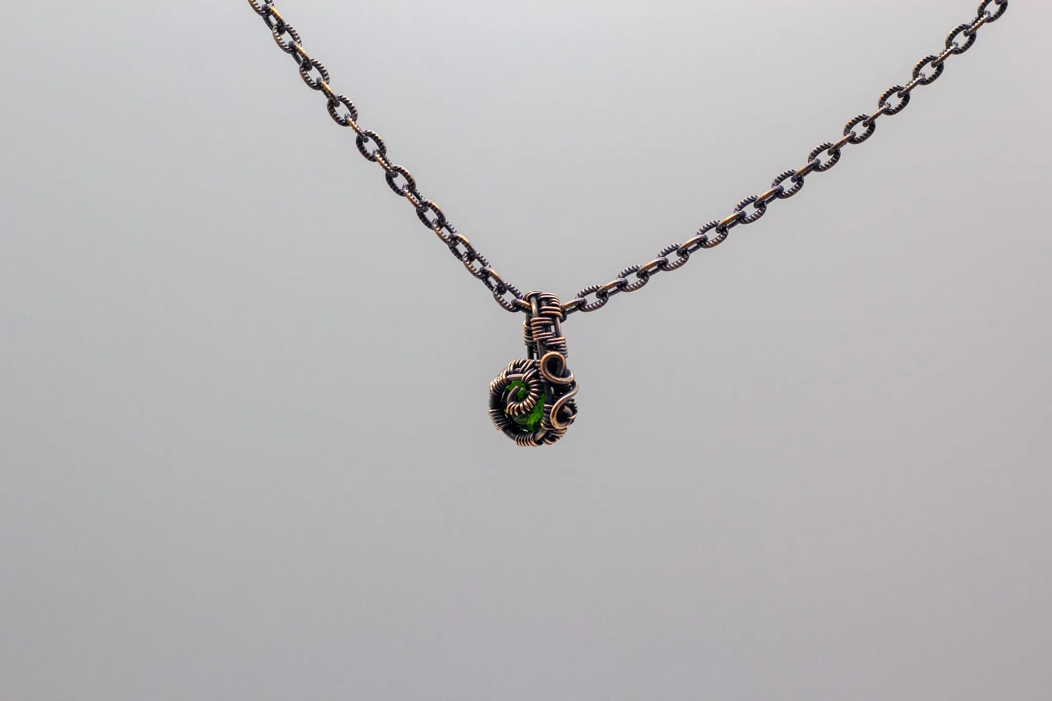 Copper Mini Pendant with Transparent Green Fused Glass Accent