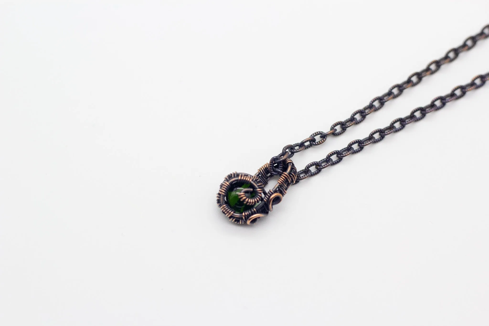 Copper Mini Pendant with Transparent Green Fused Glass Accent