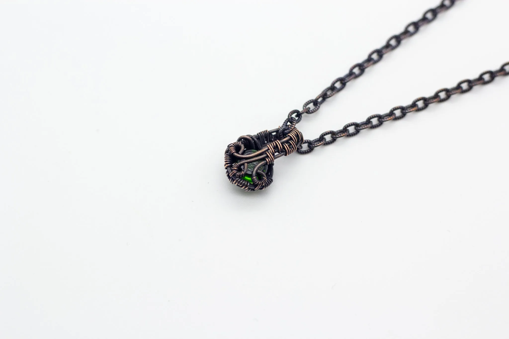 Copper Mini Pendant with Transparent Green Fused Glass Accent