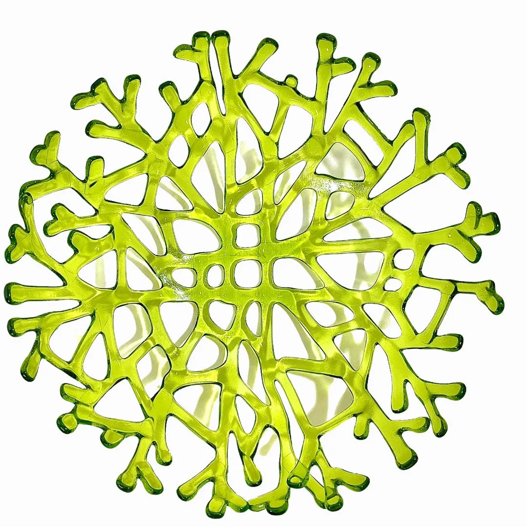 Coral Branch Bowl | Large Lime Green Transparent Glass