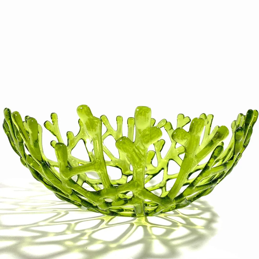 Coral Branch Bowl | Large Lime Green Transparent Glass