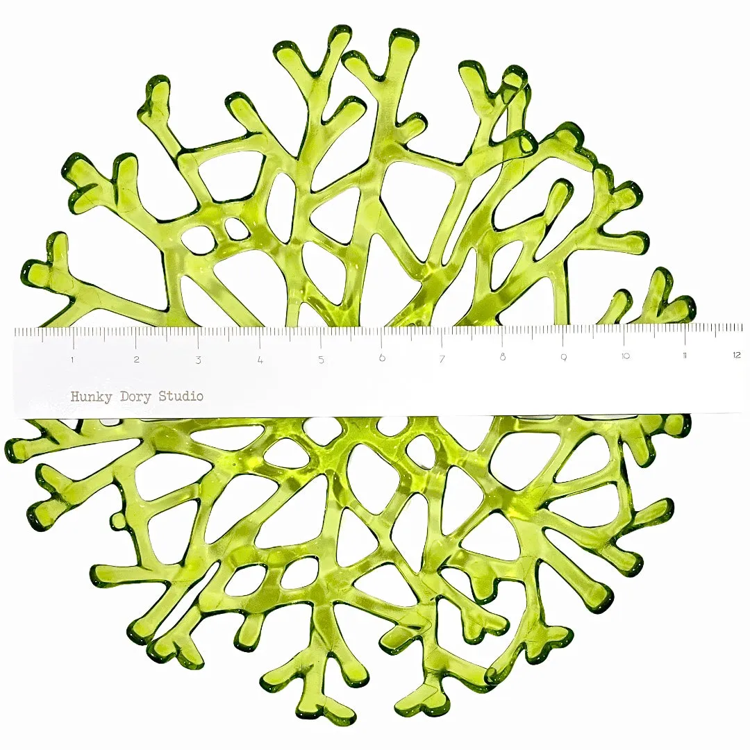 Coral Branch Bowl | Large Lime Green Transparent Glass