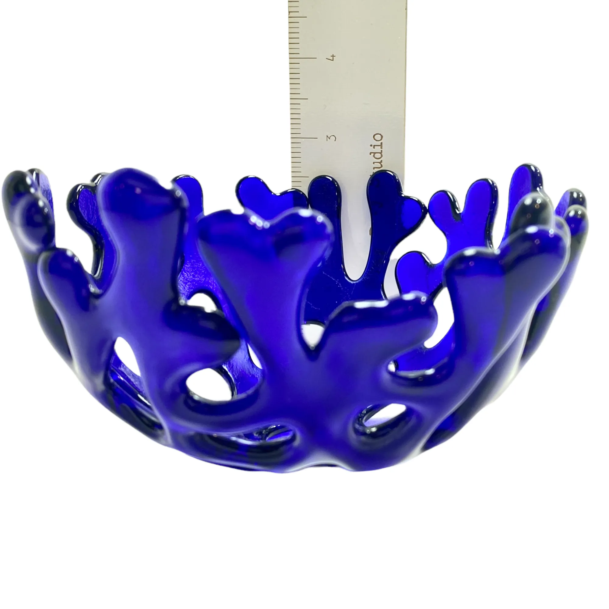 Coral Branch Bowl | Small Cobalt Blue Transparent Glass