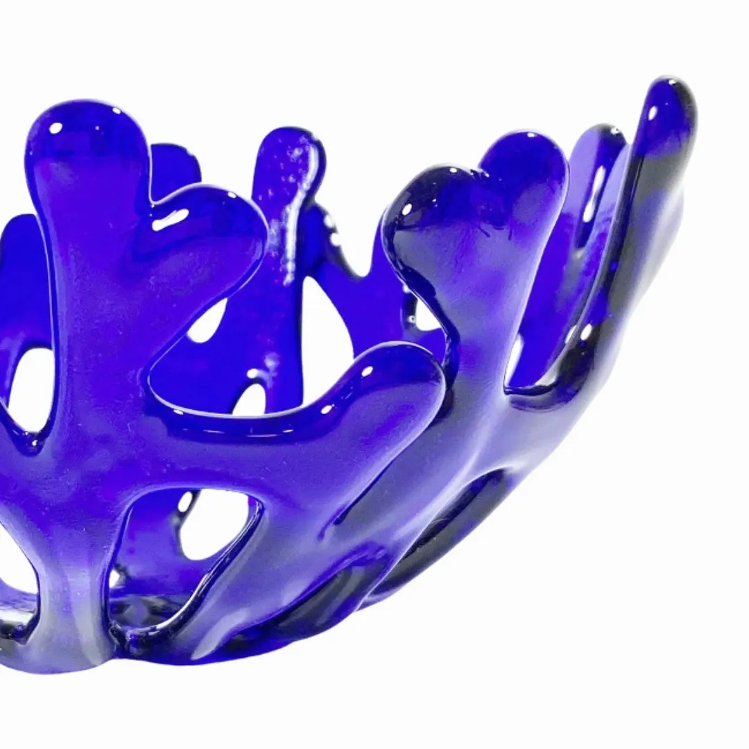 Coral Branch Bowl | Small Cobalt Blue Transparent Glass