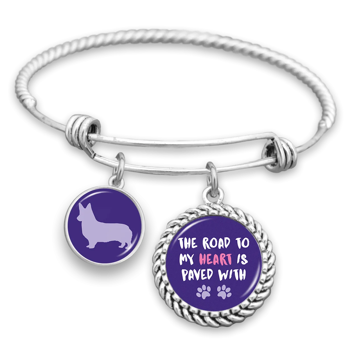Corgi The Road To My Heart Is Paved With Paws Charm Bracelet