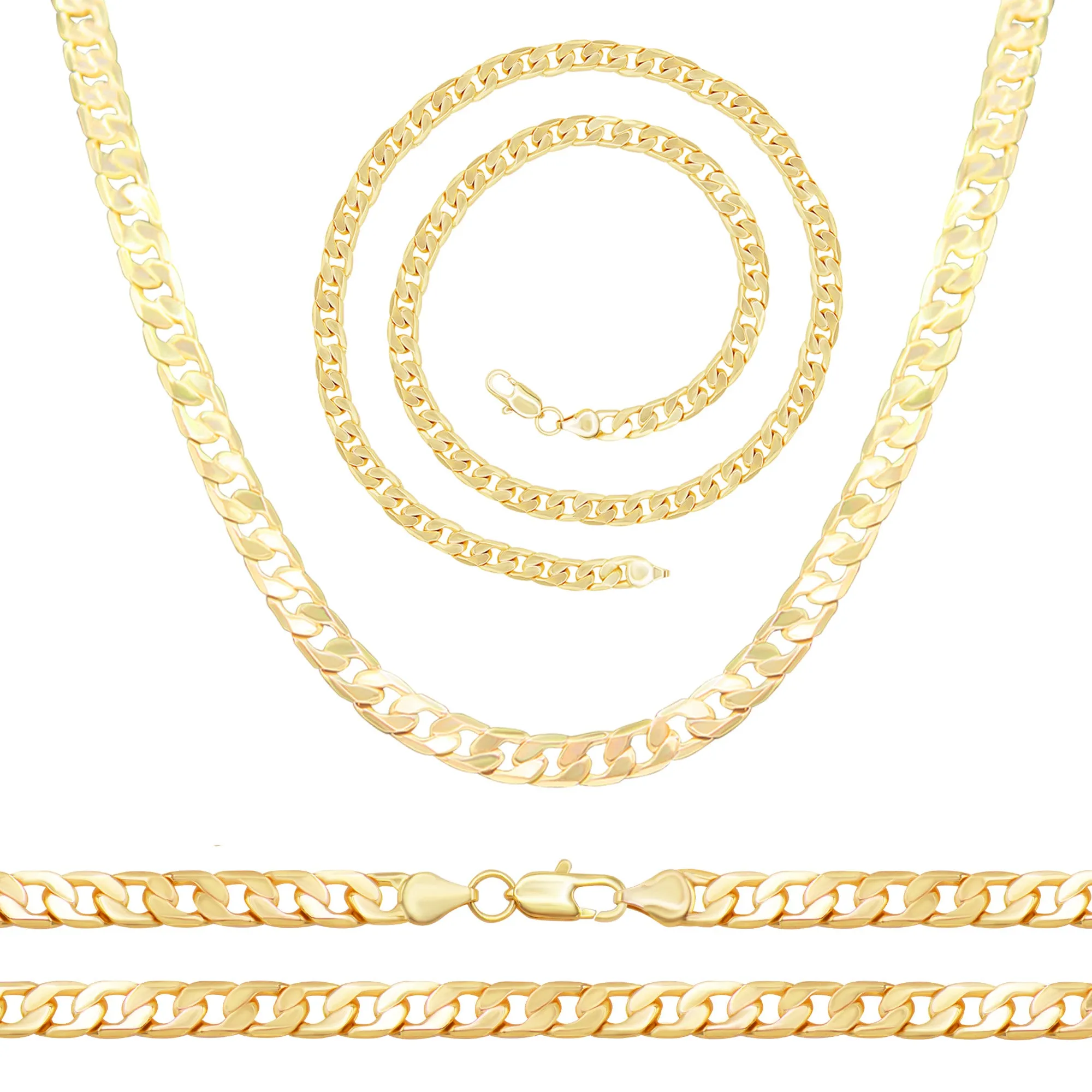 Cuban Link 14K Gold Filled Necklace 24" Bracelet 8.5" Set