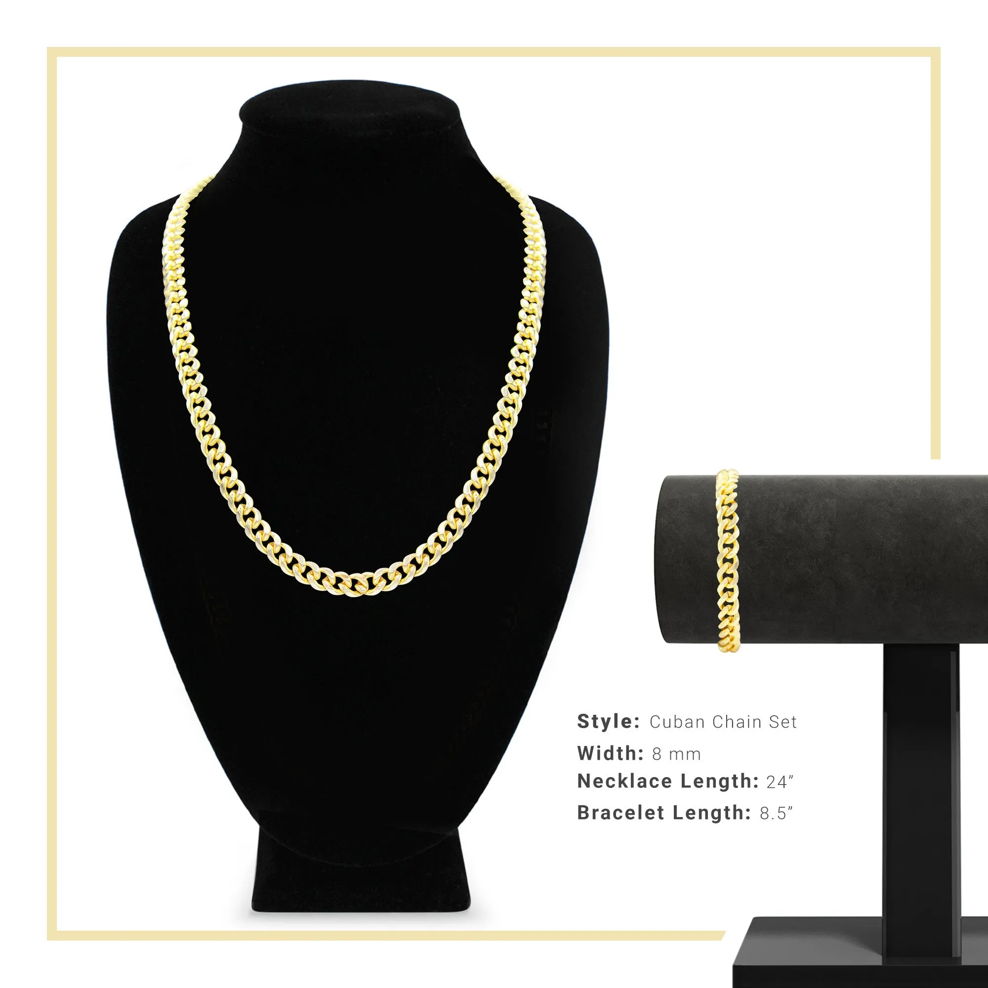Cuban Link 14K Gold Filled Necklace 24" Bracelet 8.5" Set
