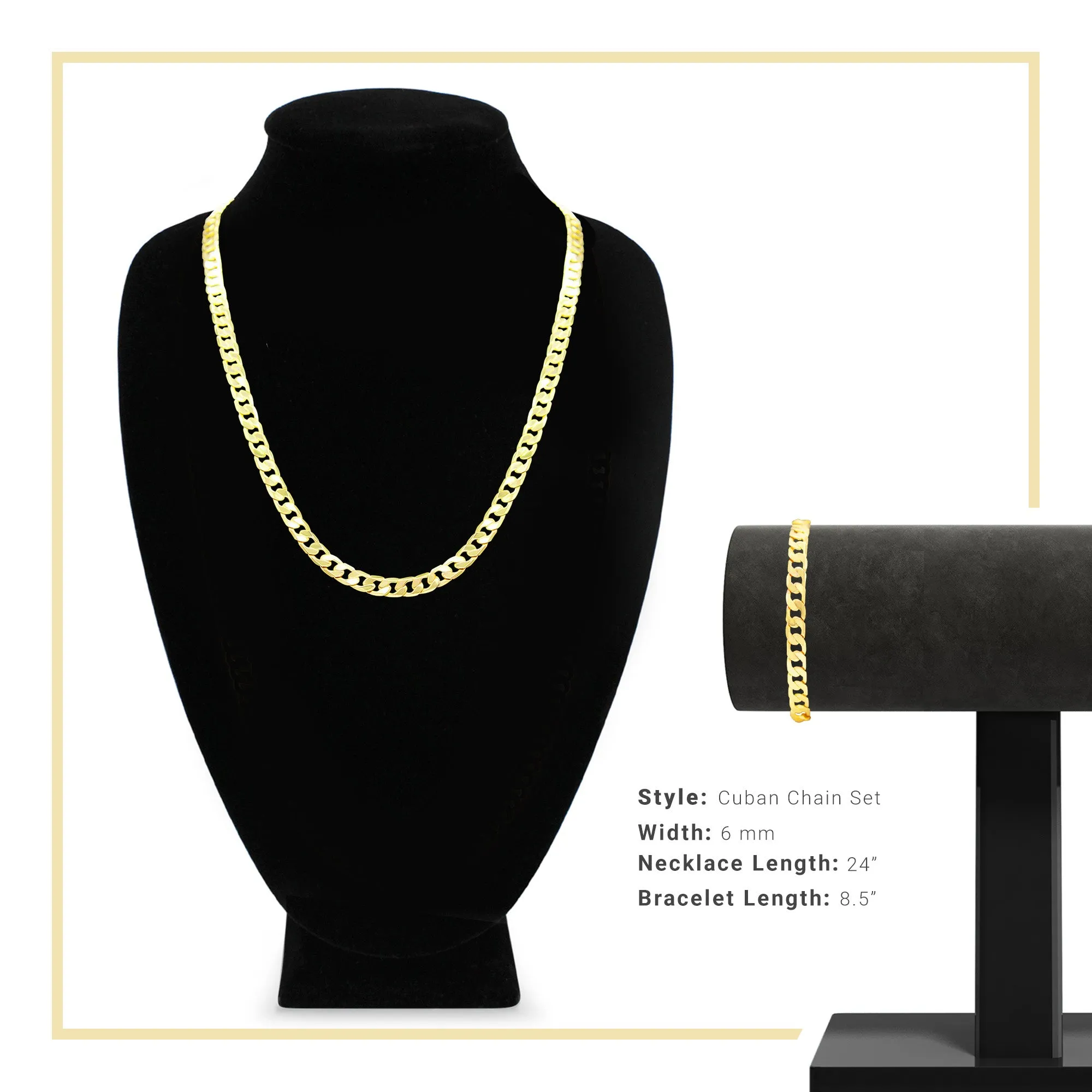 Cuban Link 14K Gold Filled Necklace 24" Bracelet 8.5" Set