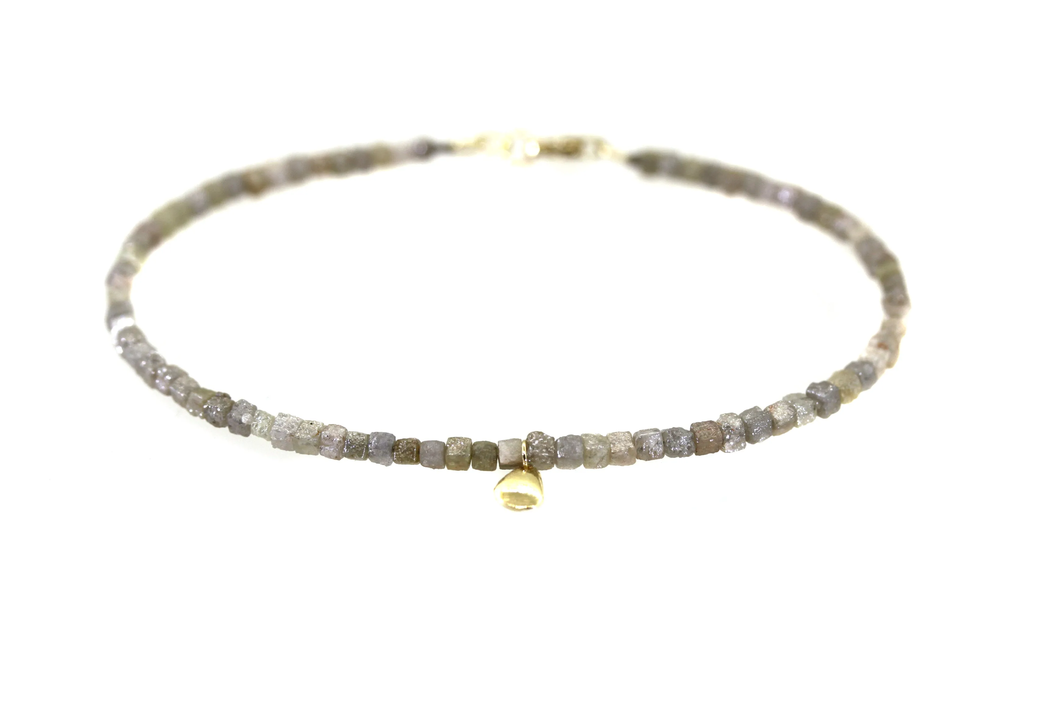 Cubed Shaped Raw Cut Diamond & Gold Dangle Bracelet