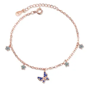 Cubic Zirconia & 18K Rose Gold-Plated Butterfly Charm Bracelet