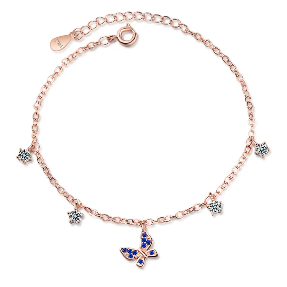 Cubic Zirconia & 18K Rose Gold-Plated Butterfly Charm Bracelet